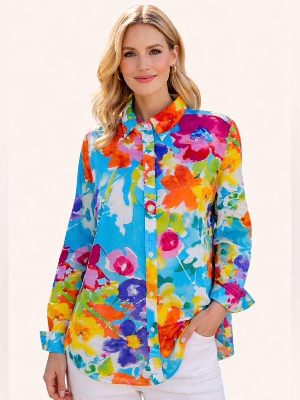 Lauren Ralph Lauren Floral Button Down Shirt Sz 10 Colorful Cotton Spring Summer